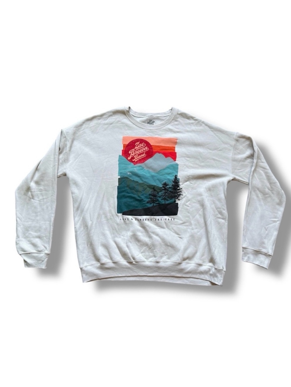 Zac Brown Band Love & Sunsets Beige Crewneck Sweatshirt Unisex Size XXL Comfy